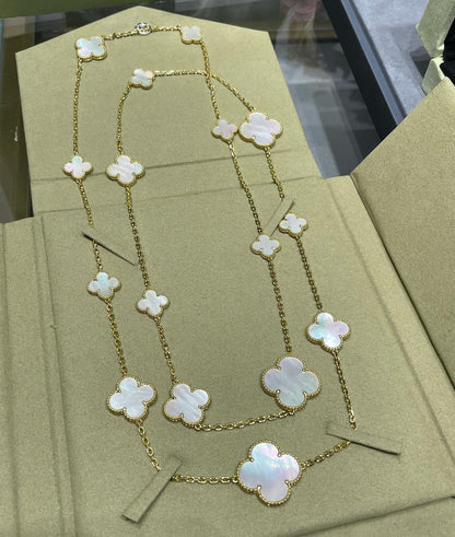 [Clover Jewelry]CLOVER 16 MOTIF WHITE MOP GOLD NECKLACE