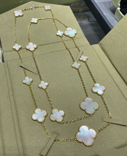 [Clover Jewelry]CLOVER 16 MOTIF WHITE MOP GOLD NECKLACE