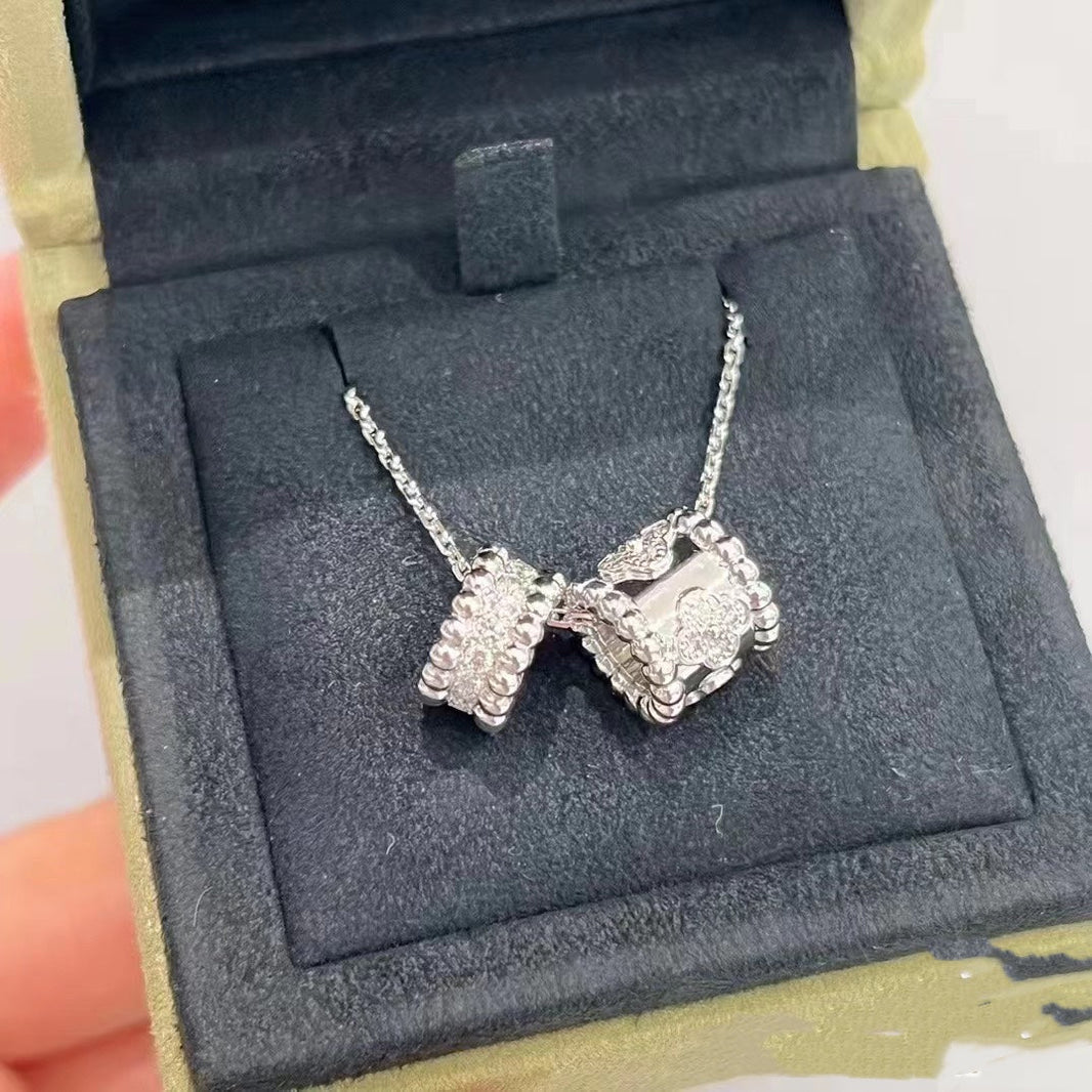 [Clover Jewelry]PERLEE DOUBLE PENDANT SILVER DIAMOND NECKLACE