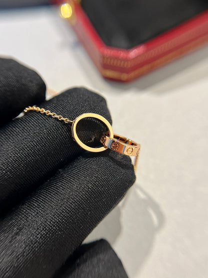 [Clover Jewelry]LOVE NECKLACE DOUBLE RING PINK GOLD