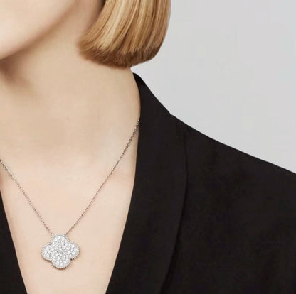 [Clover Jewelry]CLOVER 25MM LARGE PENDANT DIAMOND PAVED SILVER NECKLACE