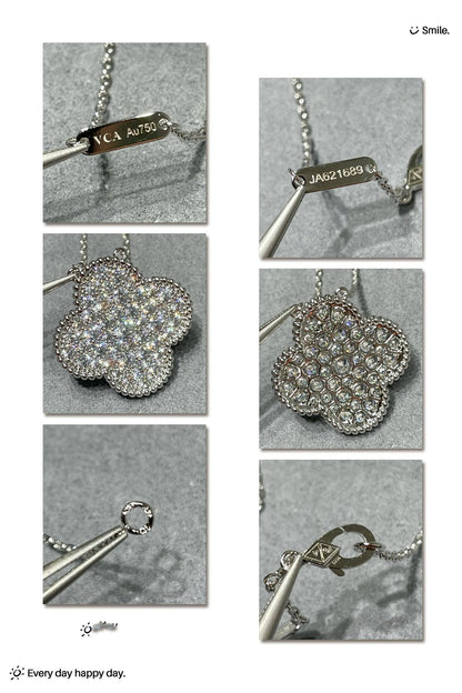 [Clover Jewelry]CLOVER 25MM LARGE PENDANT DIAMOND PAVED SILVER NECKLACE