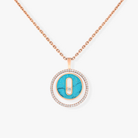 [Clover Jewelry]LUCKY MOVE 1 DIAMOND TURQUOISE PINK GOLD DIAMOND NECKLACE