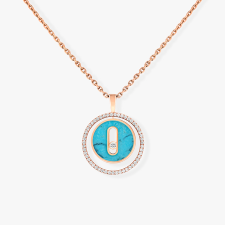 [Clover Jewelry]LUCKY MOVE 1 DIAMOND TURQUOISE PINK GOLD DIAMOND NECKLACE