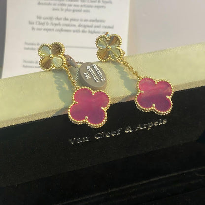 [Clover Jewelry]NEW CLOVER 2 MOTIF PINK ENAMEL EARRINGS