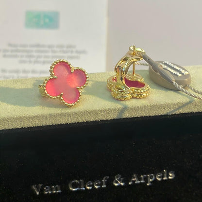 [Clover Jewelry]NEW CLOVER 15MM PINK ENAMEL STUD EARRINGS