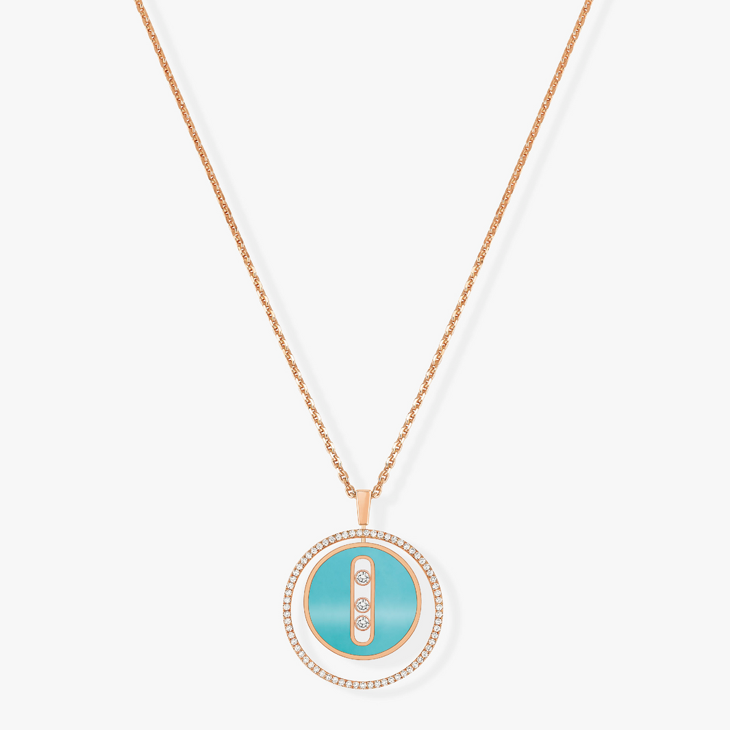 [Clover Jewelry]LUCKY MOVE 3 DIAMONDS TURQUOISE PINK GOLD DIAMOND NECKLACE