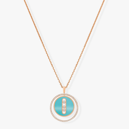 [Clover Jewelry]LUCKY MOVE 3 DIAMONDS TURQUOISE PINK GOLD DIAMOND NECKLACE
