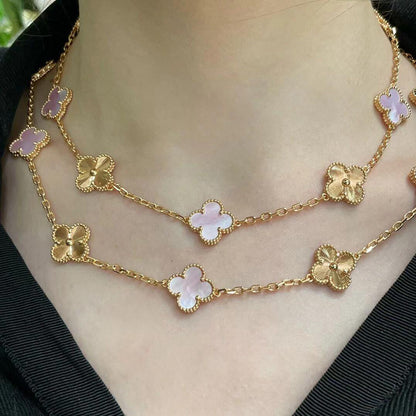 [Clover Jewelry]CLOVER 20 MOTIFS LASER PINK MOP NECKLACE