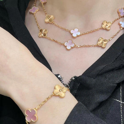 [Clover Jewelry]CLOVER 20 MOTIFS LASER PINK MOP NECKLACE