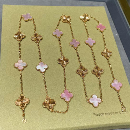 [Clover Jewelry]CLOVER 20 MOTIFS LASER PINK MOP NECKLACE