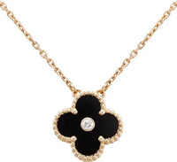 [Clover Jewelry]CLOVER 15MM DIAMOND ONYX NECKLACE