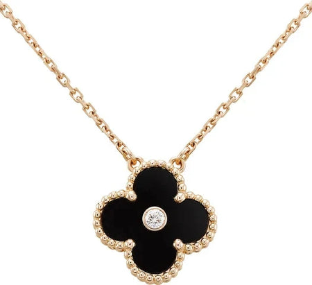 [Clover Jewelry]CLOVER 15MM DIAMOND ONYX NECKLACE