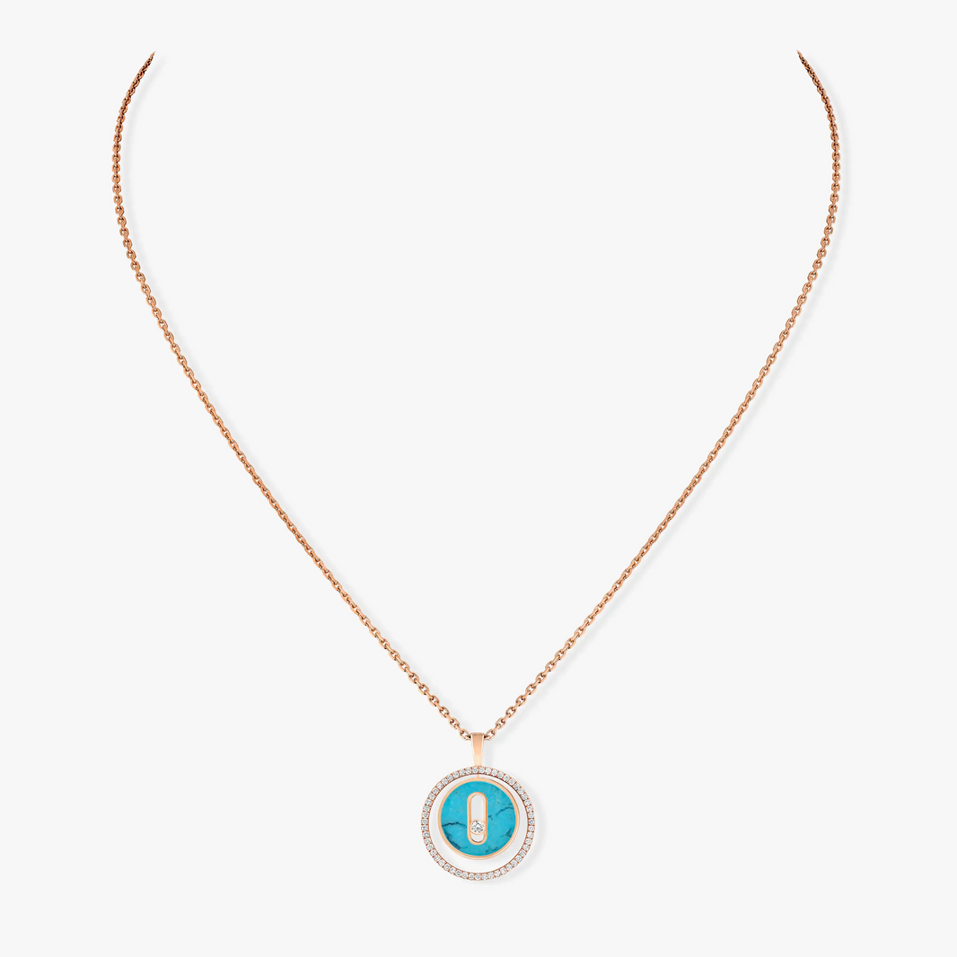 [Clover Jewelry]LUCKY MOVE 1 DIAMOND TURQUOISE PINK GOLD DIAMOND NECKLACE