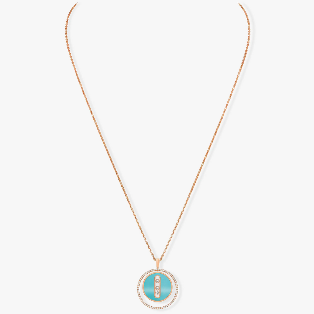 [Clover Jewelry]LUCKY MOVE 3 DIAMONDS TURQUOISE PINK GOLD DIAMOND NECKLACE