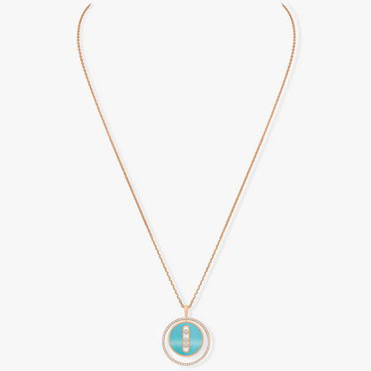 [Clover Jewelry]LUCKY MOVE 3 DIAMONDS TURQUOISE PINK GOLD DIAMOND NECKLACE