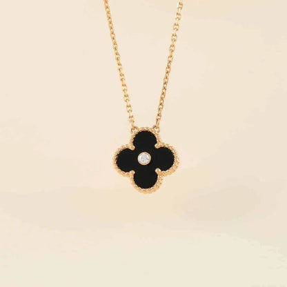 [Clover Jewelry]CLOVER 15MM DIAMOND ONYX NECKLACE