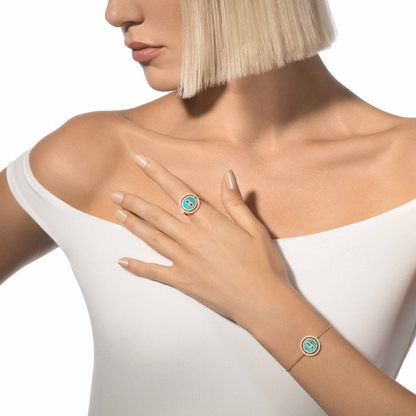 [Clover Jewelry]LUCKY MOVE TURQUOISE PINK GOLD DIAMOND BRACELET