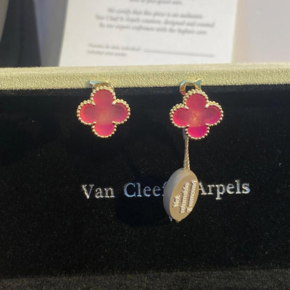 [Clover Jewelry]NEW CLOVER 15MM PINK ENAMEL STUD EARRINGS