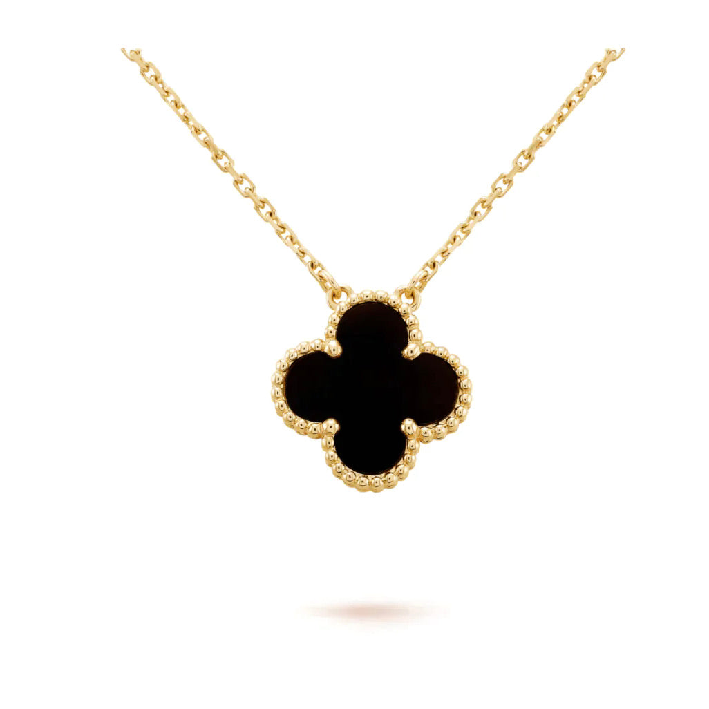 [Clover Jewelry]CLOVER 15MM BLACK ONYX SINGLE FLOWER NECKLACE