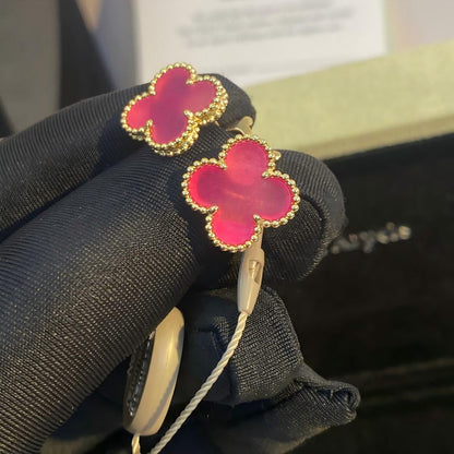[Clover Jewelry]NEW CLOVER 15MM PINK ENAMEL STUD EARRINGS