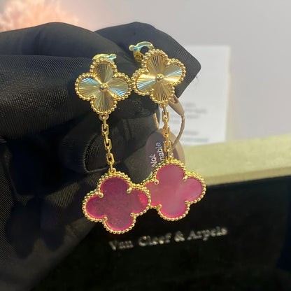 [Clover Jewelry]NEW CLOVER 2 MOTIF PINK ENAMEL EARRINGS