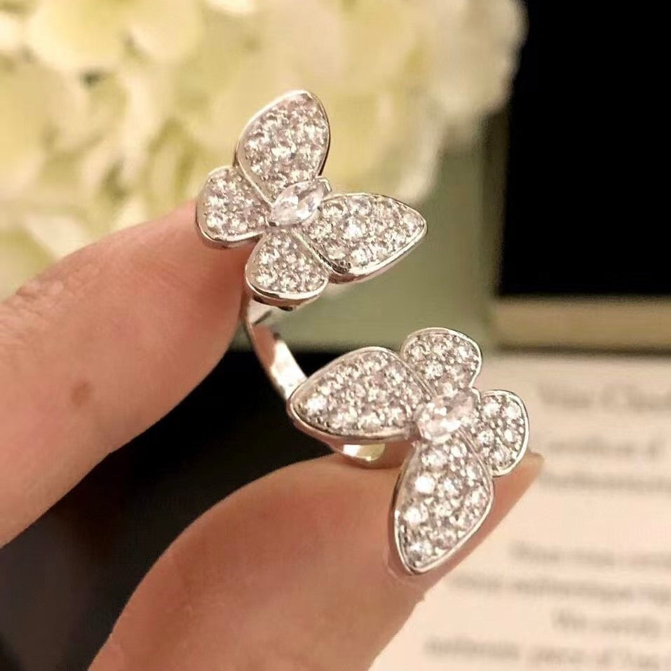 [Clover Jewelry]TWIN SILVER BUTTERFLY DIAMOND RING