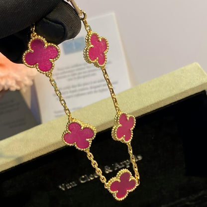 [Clover Jewelry]NEW CLOVER 5 MOTIFS PINK ENAMEL BRACELET