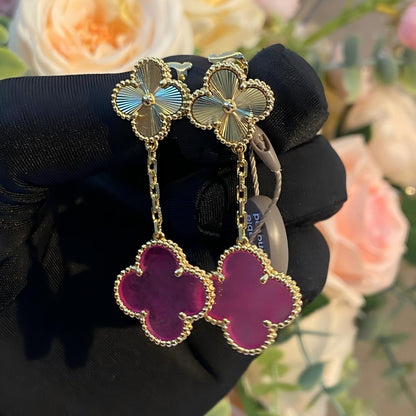 [Clover Jewelry]NEW CLOVER 2 MOTIF PINK ENAMEL EARRINGS