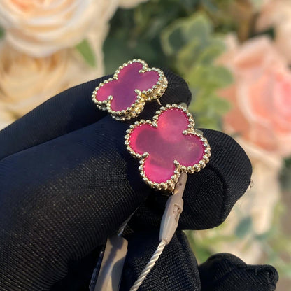 [Clover Jewelry]NEW CLOVER 15MM PINK ENAMEL STUD EARRINGS