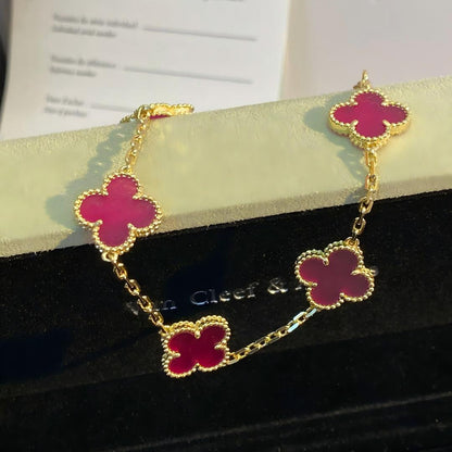 [Clover Jewelry]NEW CLOVER 5 MOTIFS PINK ENAMEL BRACELET