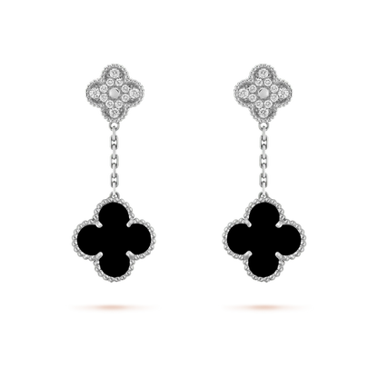 [Clover Jewelry]CLOVER 2 MOTIFS  DIAMOND ONYX EARRINGS SILVER