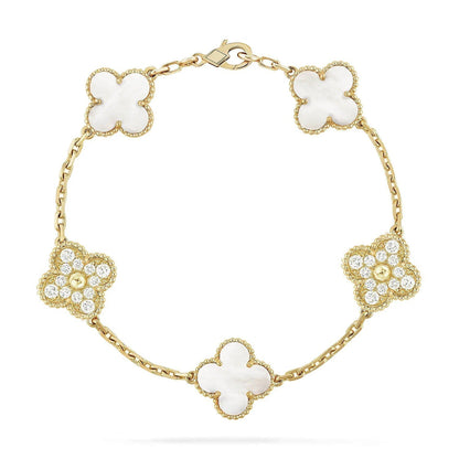 [Clover Jewelry]CLOVER WHITE PEARL MOP 5 MOTIF BRACELET COLLECTION