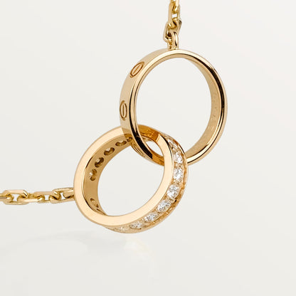 [Clover Jewelry]LOVE DOUBLE RING HALF DIAMOND NECKLACE
