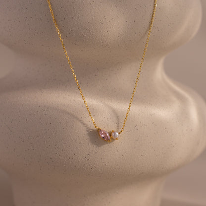 Marquise Birthstone & Pearl Necklace