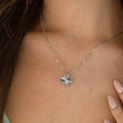 [Clover Jewelry]CLOVER  15MM DIAMOND LASER NECKLACE SILVER