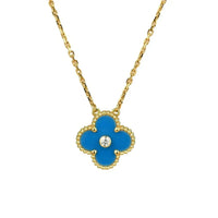 [Clover Jewelry]CLOVER 15MM DIAMOND AND BLUE AGATE NECKLACE