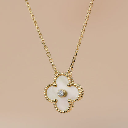 [Clover Jewelry]CLOVER 15MM DIAMOND GOLD MOTHER OF PEARL NECKLACE