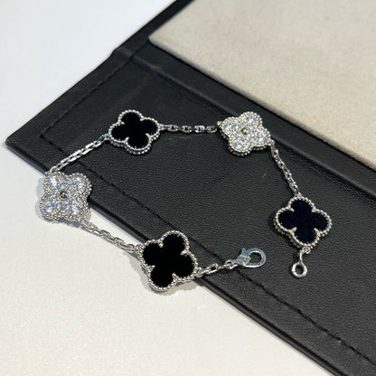 [Clover Jewelry]CLOVER 5 MOTIF ONYXS DIAMOND BRACELET SILVER