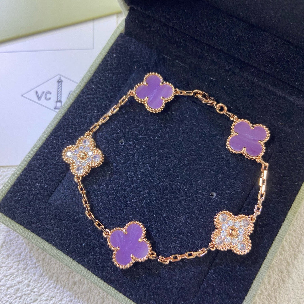 [Clover Jewelry]CLOVER  5 MOTIFS  PURPLE VIOLET DIAMOND BRACELET