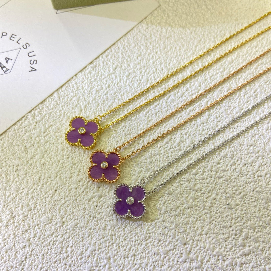 [Clover Jewelry]CLOVER 15MM DIAMOND  PURPLE VIOLET NECKLACE