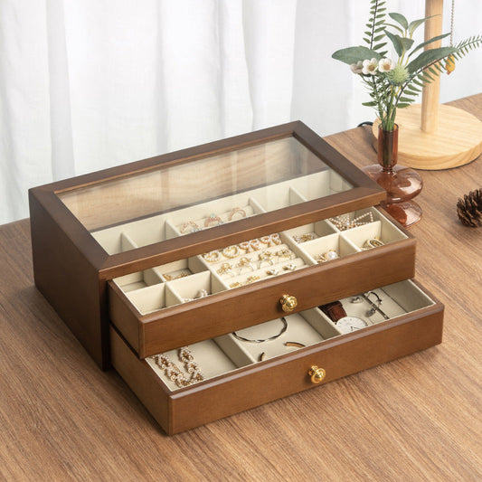 HIGH-GRADE SOLID WOOD JEWELRY BOX TRANSPARENT GLASS STORAGE BOX