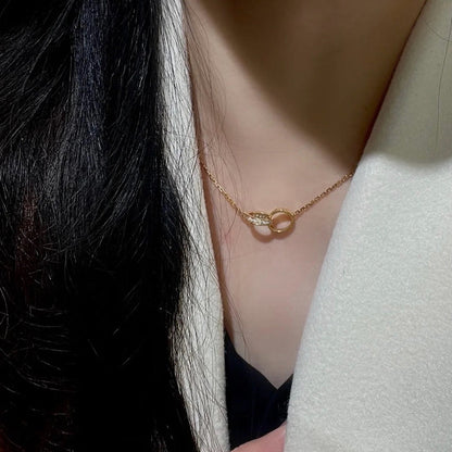 [Clover Jewelry]LOVE DOUBLE RING HALF DIAMOND NECKLACE