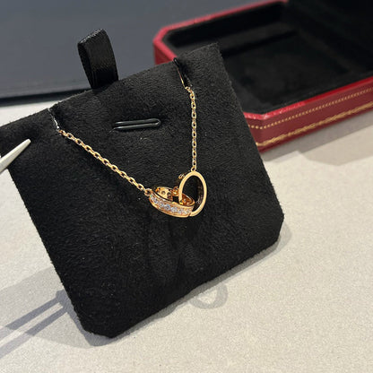 [Clover Jewelry]LOVE DOUBLE RING HALF DIAMOND NECKLACE