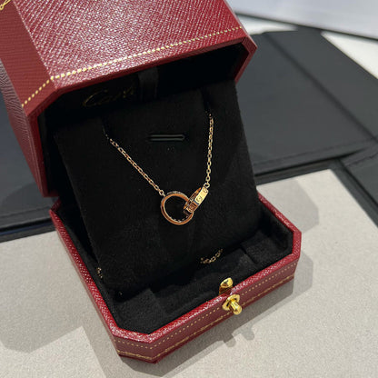 [Clover Jewelry]LOVE DOUBLE RING HALF DIAMOND NECKLACE