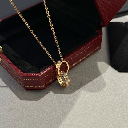 [Clover Jewelry]LOVE DOUBLE RING HALF DIAMOND NECKLACE