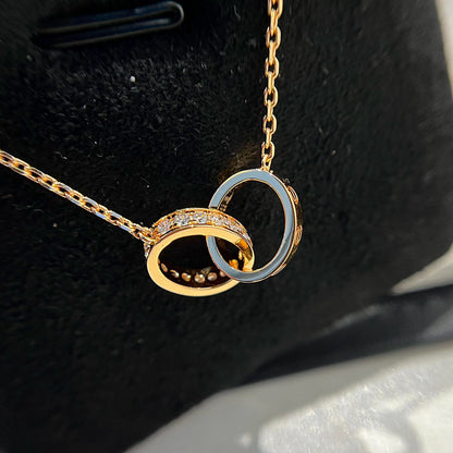 [Clover Jewelry]LOVE DOUBLE RING HALF DIAMOND NECKLACE