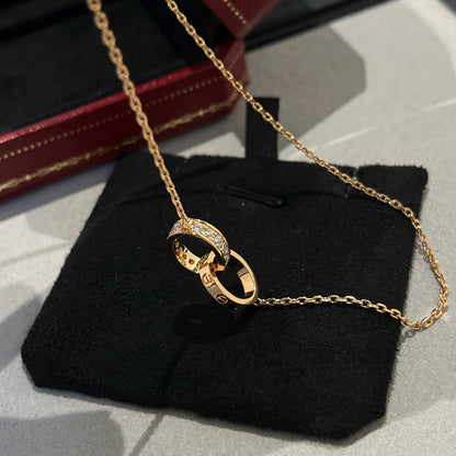 [Clover Jewelry]LOVE DOUBLE RING HALF DIAMOND NECKLACE