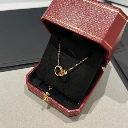 [Clover Jewelry]LOVE DOUBLE RING HALF DIAMOND NECKLACE