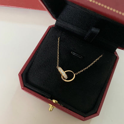 [Clover Jewelry]LOVE DOUBLE RING HALF DIAMOND NECKLACE